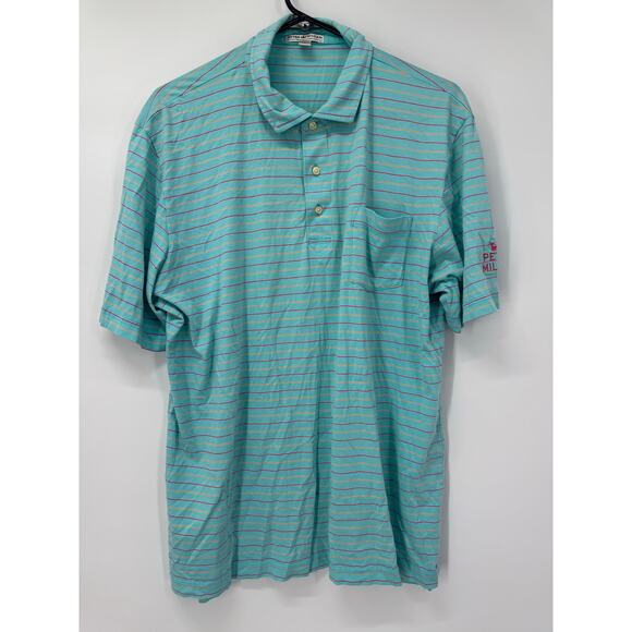Peter Millar Men's Tailored Fit Large‎ Polo Shirt Blue Cotton Colorful Striped - Picture 1 of 5